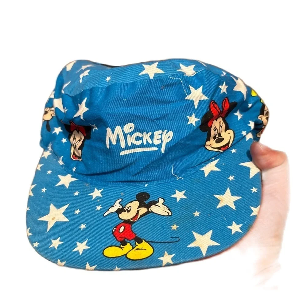 Vintage Mickey Mouse Hat Retro Blue Painters Cap Disney Character Stars Child